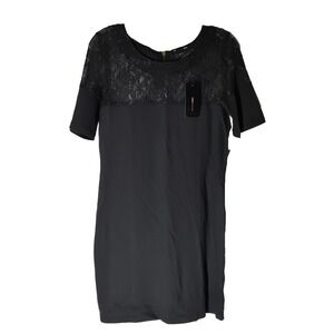 BCBG Maxazaria Women's Medium Black Sheer Lace Top Short Sleeve Dress